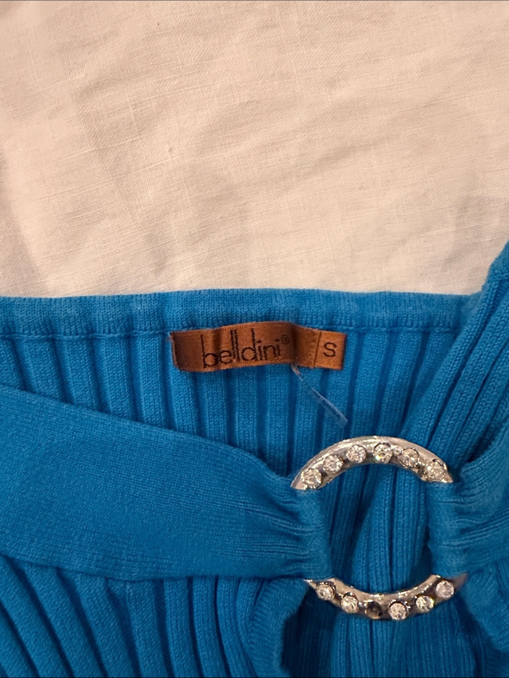 Belldini Bright Blue Ribbed Tank with Rhinestone Ring - Picture 3 of 3